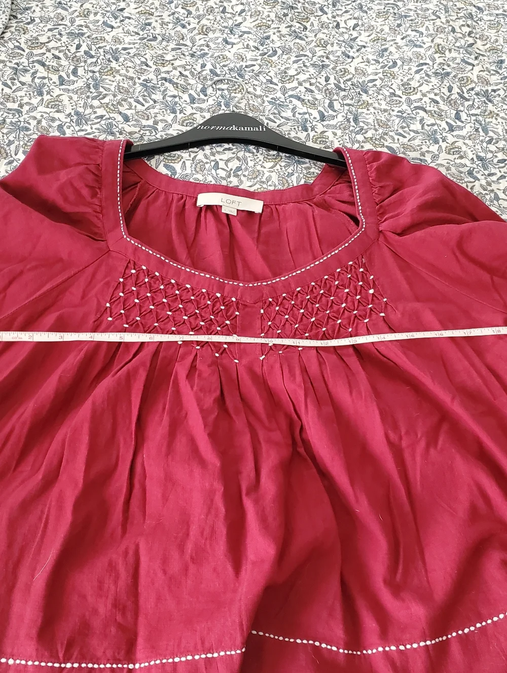 LOFT Raspberry Red Embroidered Peasant Top - Picture 4 of 5